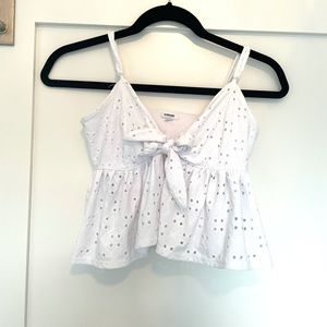 Garage white eyelet white tie crop top